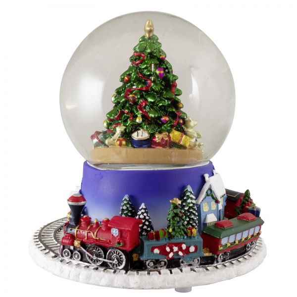 Schneekugel mit Spieluhr 17cm Weihnachtsbaum mit Zug