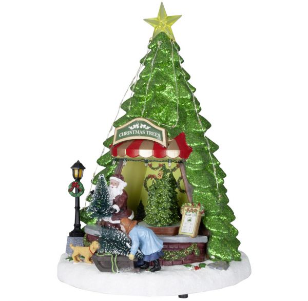 Animierte Spieluhr LED & Musik Weihnachtsbaum 34cm