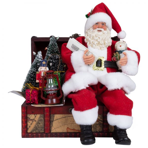 Weihnachtsmann sitzend auf Truhe 28cm