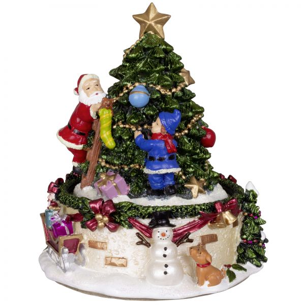 Spieluhr Weihnachtsbaum 15cm Weihnachtsmann auf Leiter